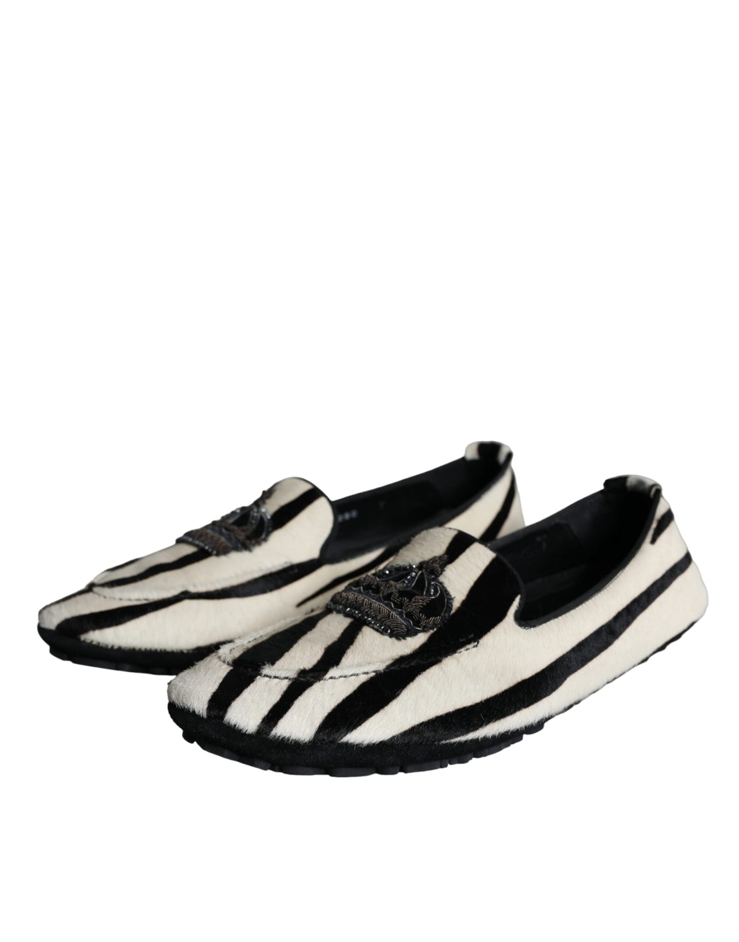 Mocassins à enfiler en fourrure de veau noir et blanc pour hommes