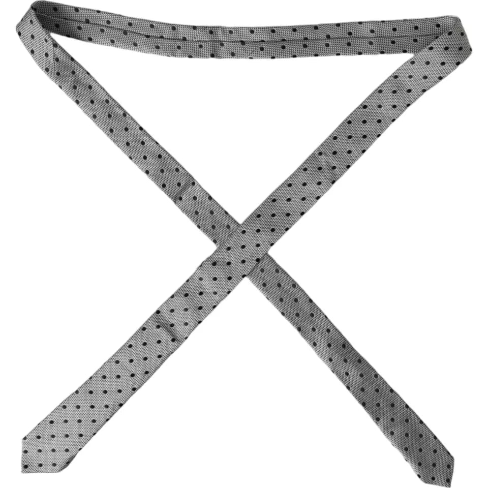 Cravate ajustable en soie fantaisie à pois noirs et blancs pour homme