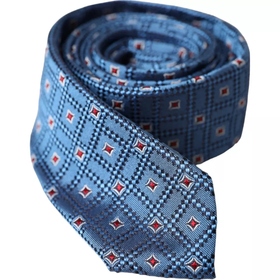 Corbata ajustable para hombre 100 % seda con estampado azul