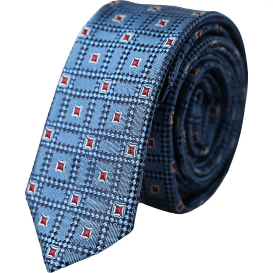Corbata ajustable para hombre 100 % seda con estampado azul