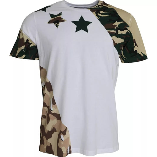 T-shirt ras du cou camouflage blanc étoiles pour homme