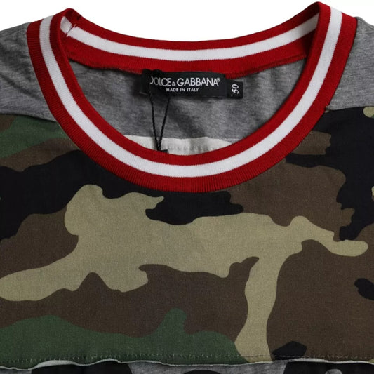 T-shirt col rond camouflage multicolore en coton pour homme