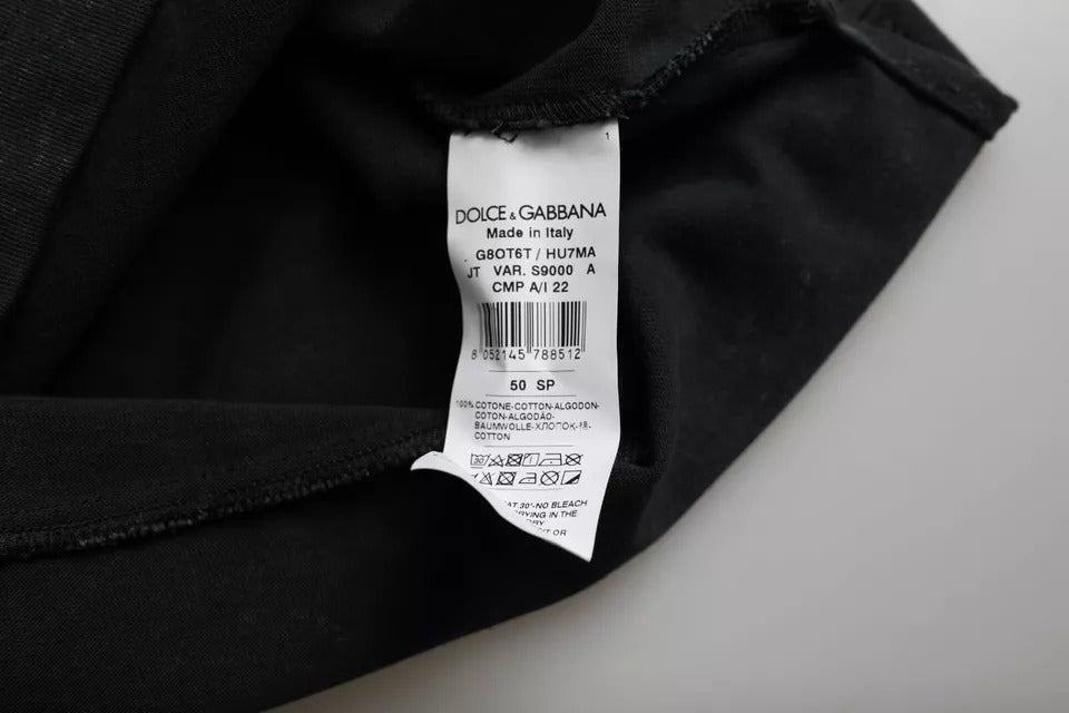 T-shirt col rond en coton noir à imprimé graphique