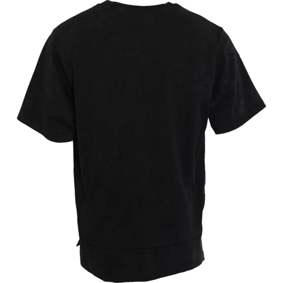 T-shirt col rond en coton noir à imprimé graphique