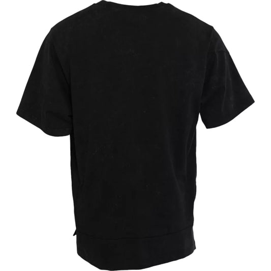 T-shirt col rond en coton noir à imprimé graphique