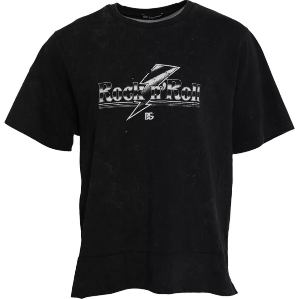 T-shirt col rond en coton noir à imprimé graphique