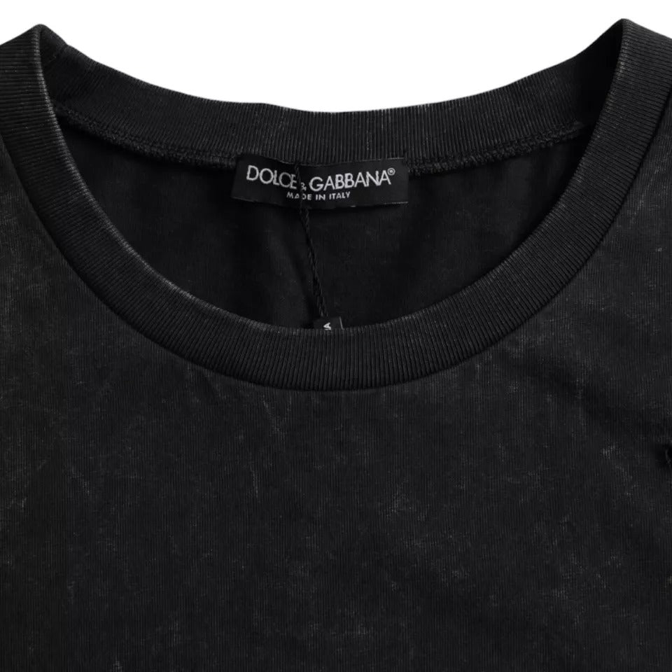 T-shirt col rond en coton noir à imprimé graphique