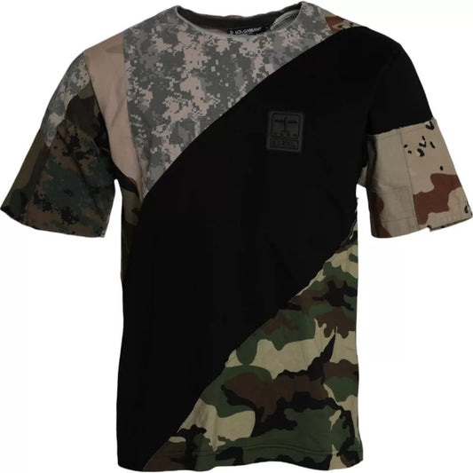 T-shirt col rond camouflage multicolore en coton pour homme