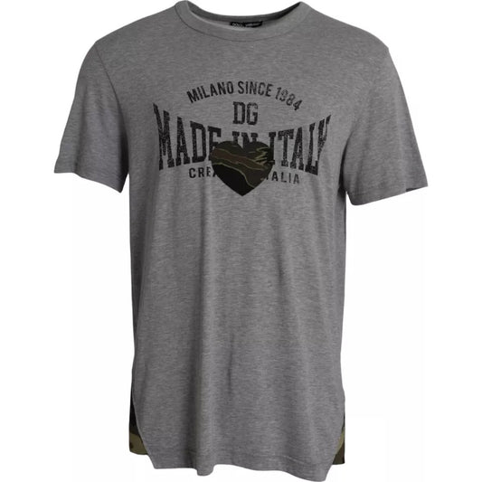 T-shirt col rond en coton à imprimé graphique gris
