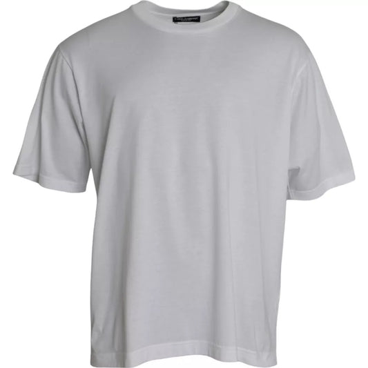 T-shirt blanc à manches courtes et col rond en coton