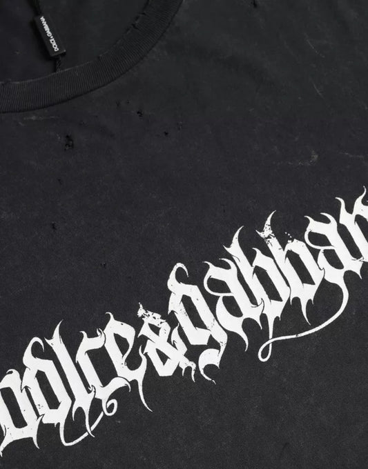 T-shirt noir à manches courtes en coton imprimé graphique