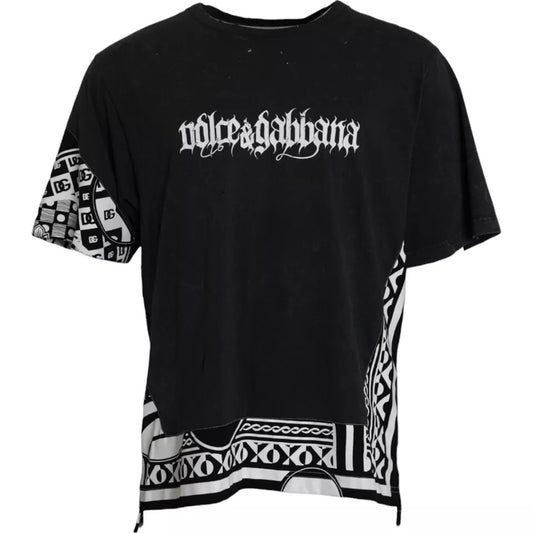 T-shirt noir à manches courtes en coton imprimé graphique