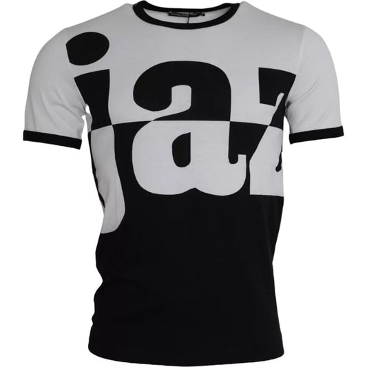T-shirt à manches courtes en coton imprimé jazz noir et blanc