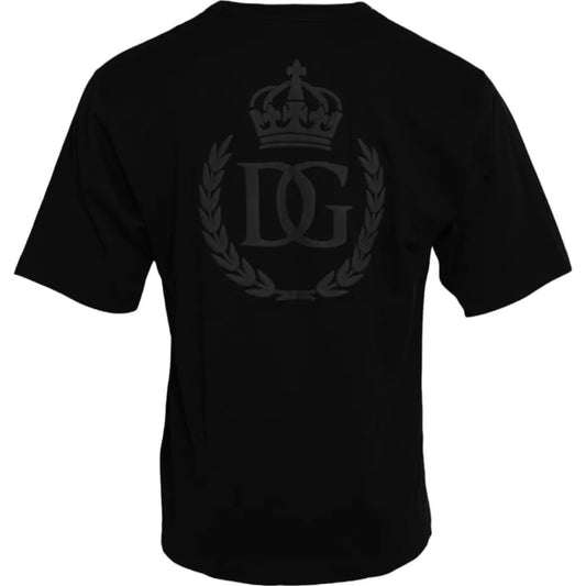 T-shirt ras du cou en coton noir avec logo en relief