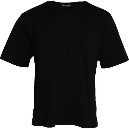 T-shirt ras du cou en coton noir avec logo en relief