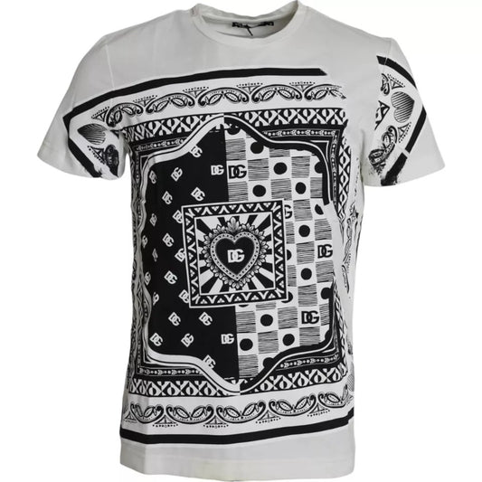 T-shirt homme blanc à manches courtes en coton imprimé bandana