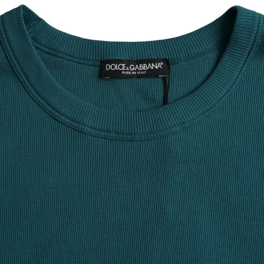 T-shirt à manches courtes et col rond en coton bleu vert