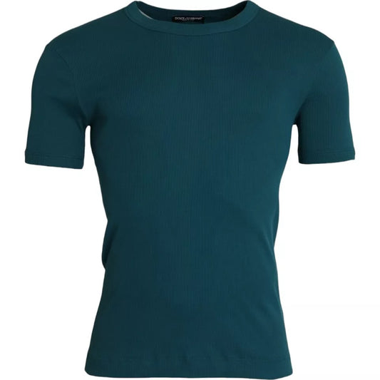 T-shirt à manches courtes et col rond en coton bleu vert