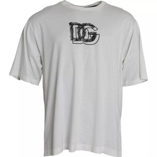 T-shirt blanc à manches courtes et col rond avec logo