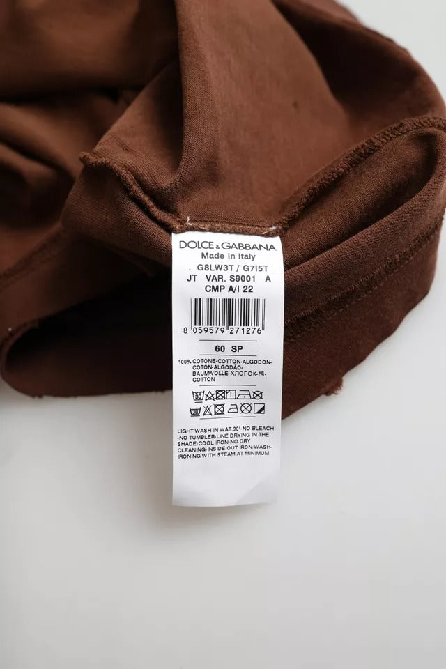 T-shirt ras du cou en coton marron à éclaboussures