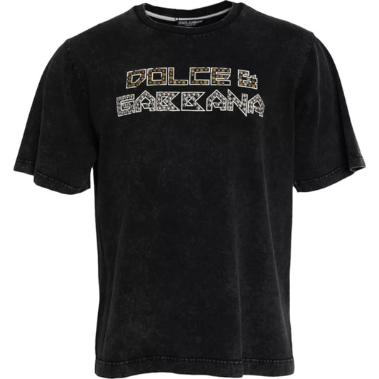 T-shirt ras du cou en coton noir avec logo imprimé pour homme