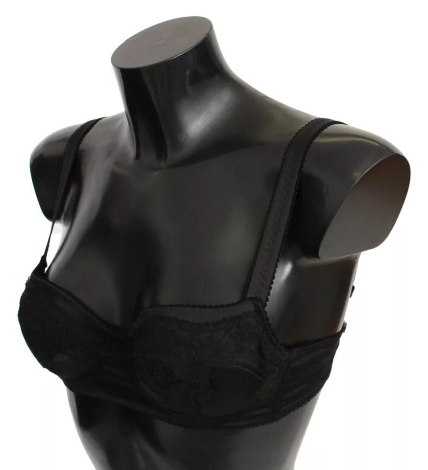 Soutien-gorge balconnet en dentelle de soie noire