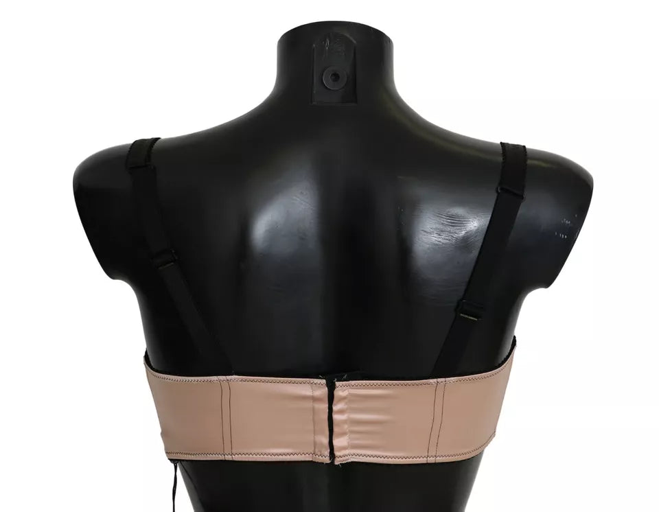 Soutien-gorge balconnet rose à bretelles noires