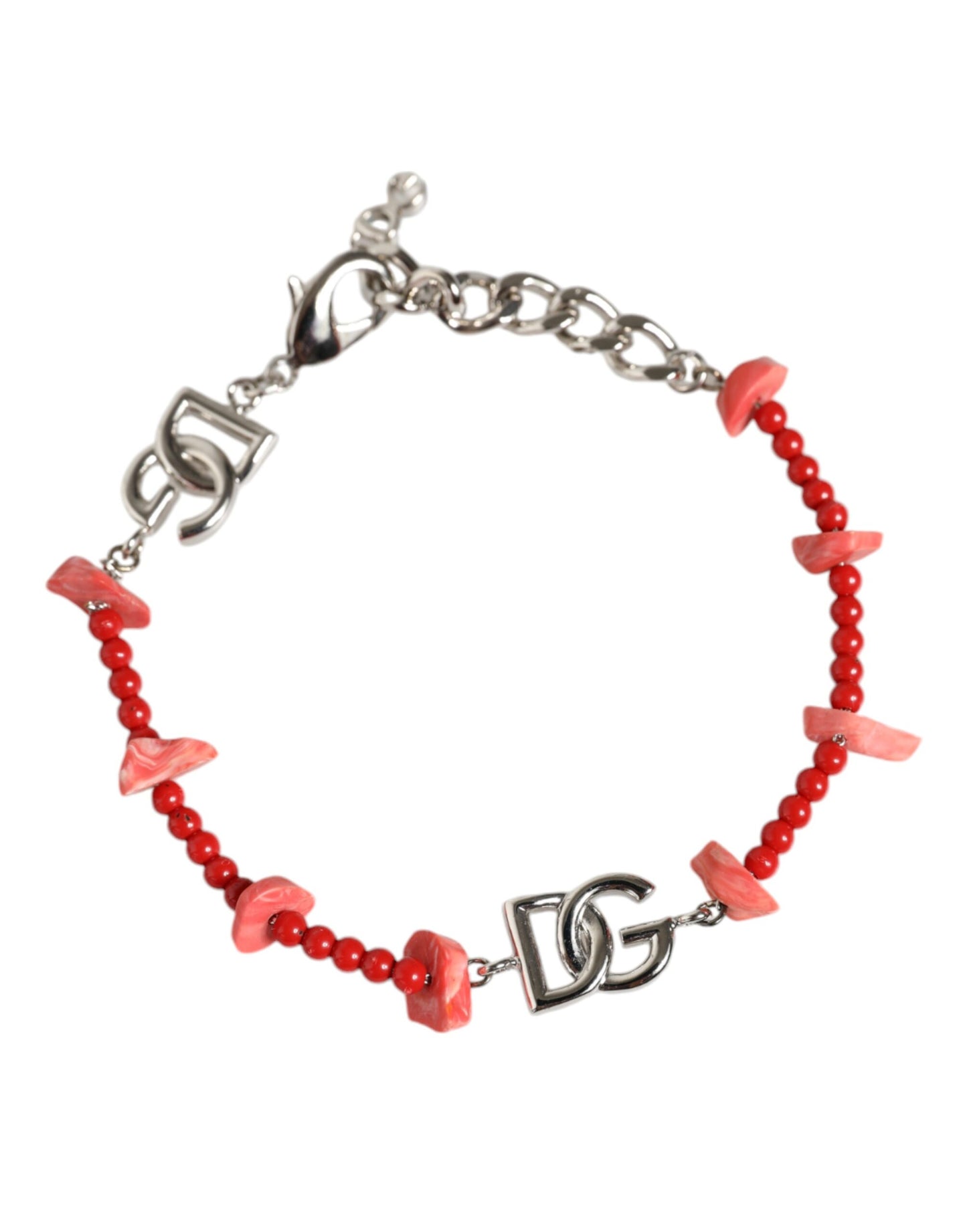 Pulsera de cadena con logotipo DG de resina y cuentas de latón en tono plateado