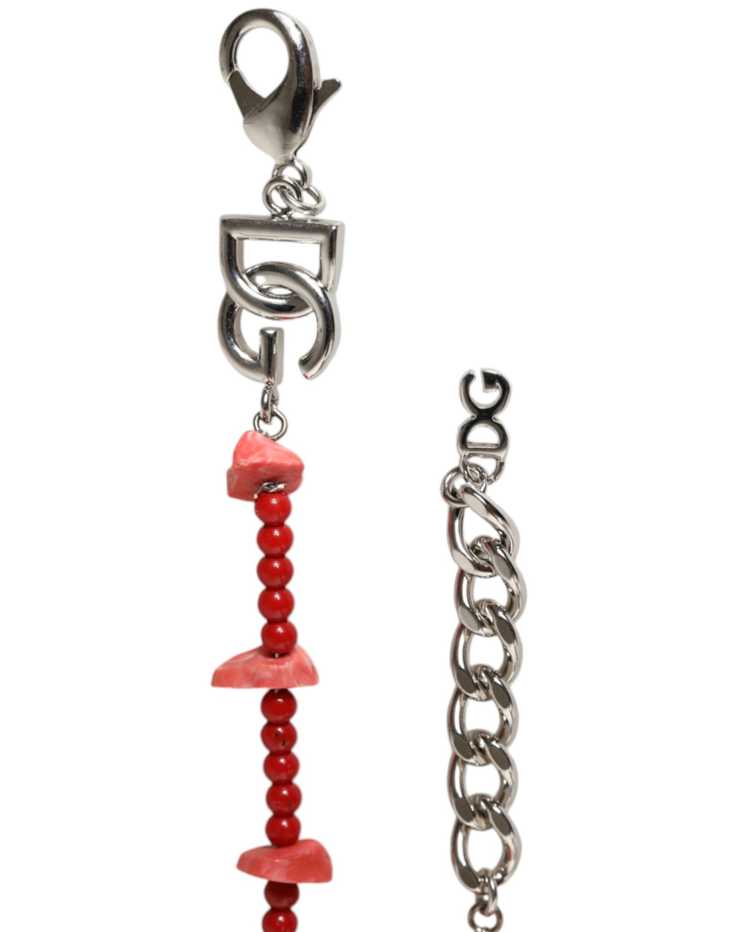 Pulsera de cadena con logotipo DG de resina y cuentas de latón en tono plateado