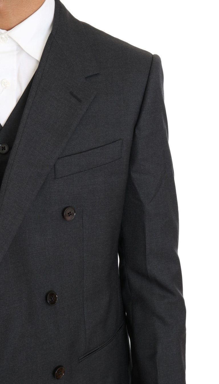 Traje entallado cruzado de lana y seda gris