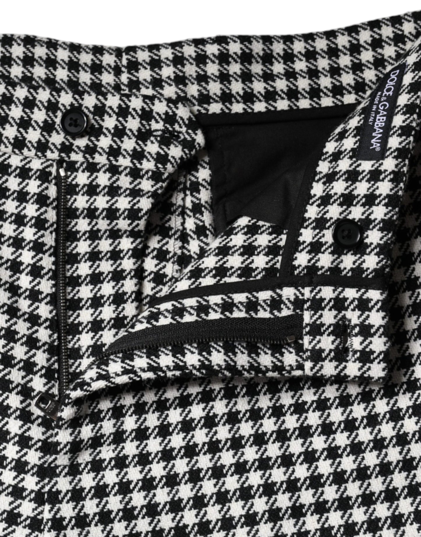 Pantalon large court à motif pied-de-poule noir et blanc