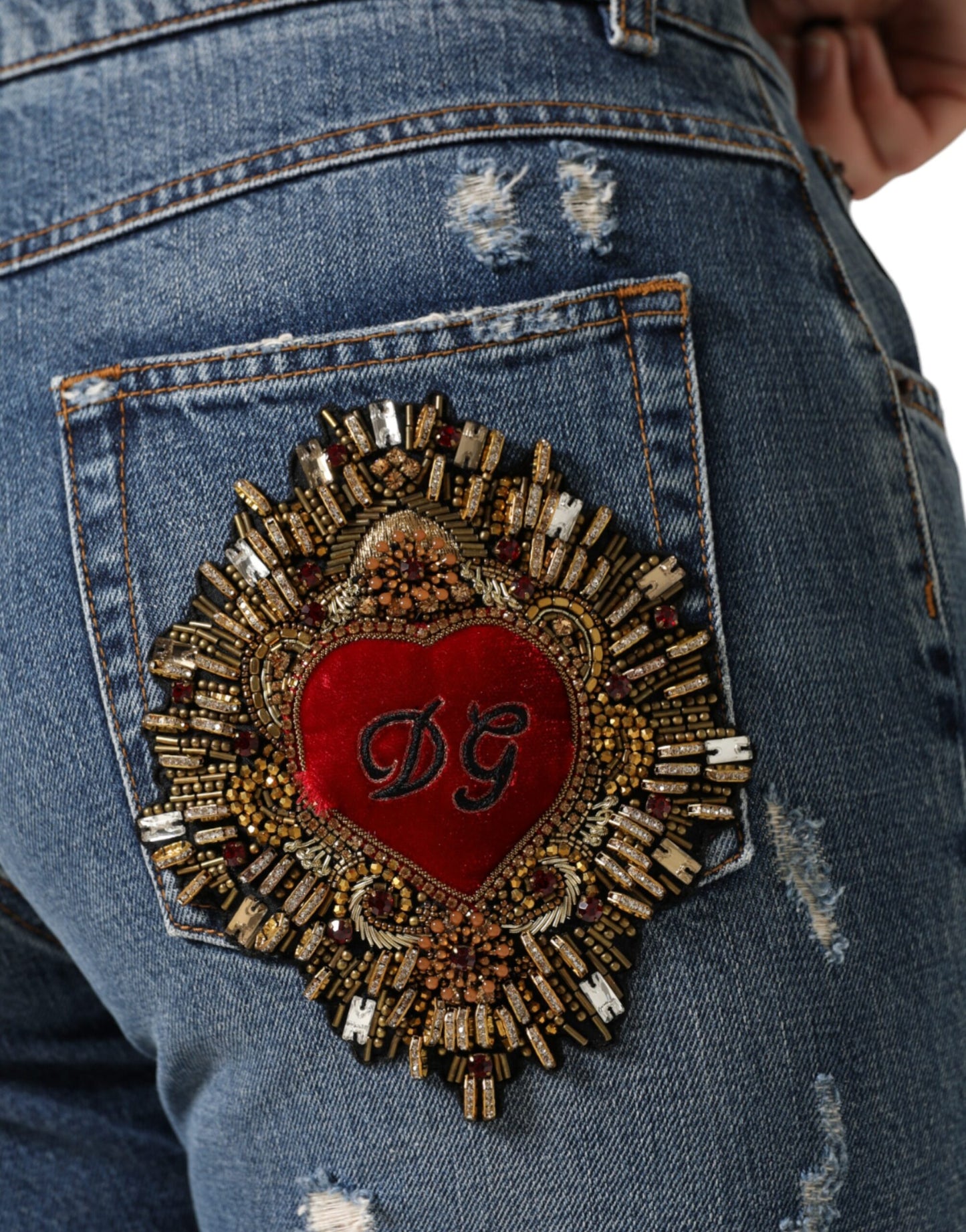 Vaqueros boyfriend de mezclilla desgastados de algodón azul