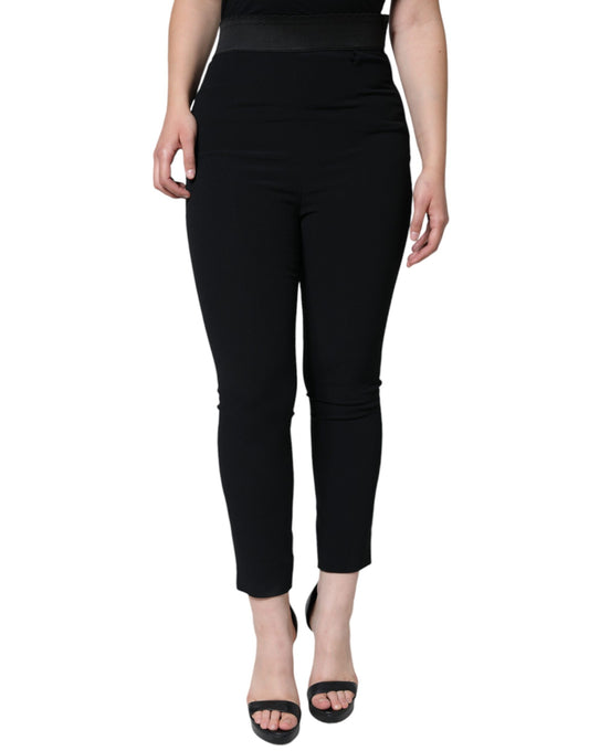 Pantalon fuselé taille haute en viscose noire