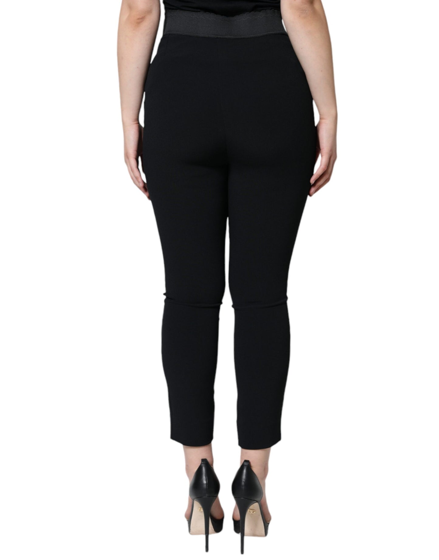 Pantalon fuselé taille haute en viscose noire