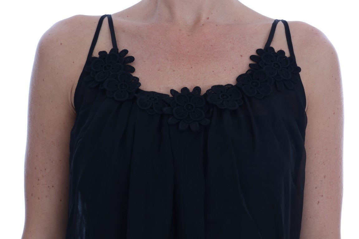 Vestido camisero de encaje de seda negro