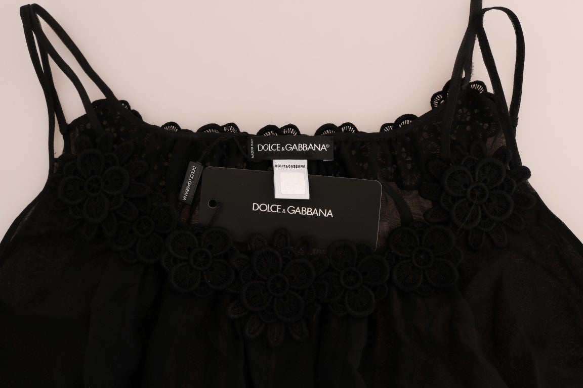Vestido camisero de encaje de seda negro