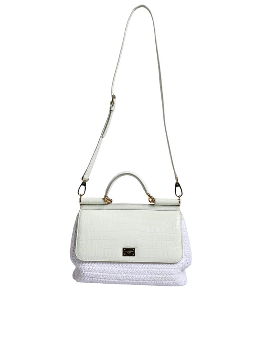 Sac bandoulière SICILY en cuir raphia blanc