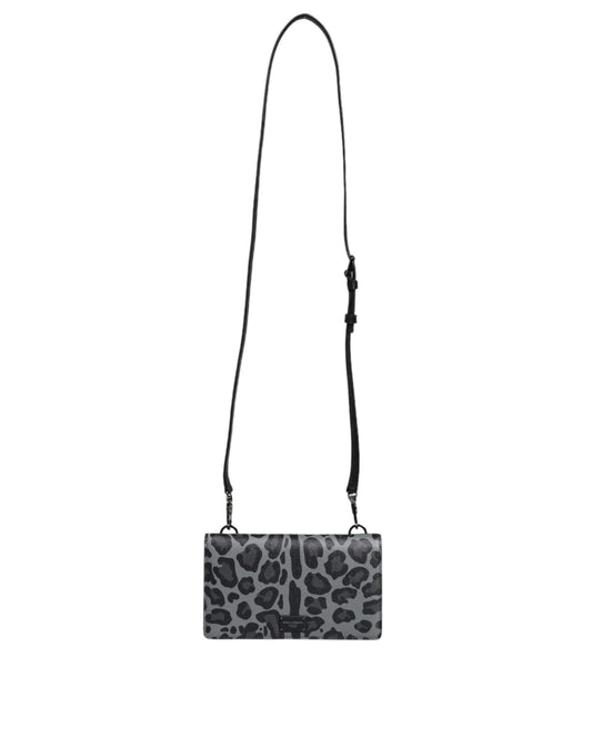 Sac à bandoulière en cuir léopard noir et gris avec deux compartiments pour cartes