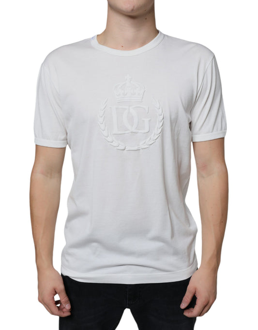 T-shirt ras du cou en coton blanc avec logo en relief