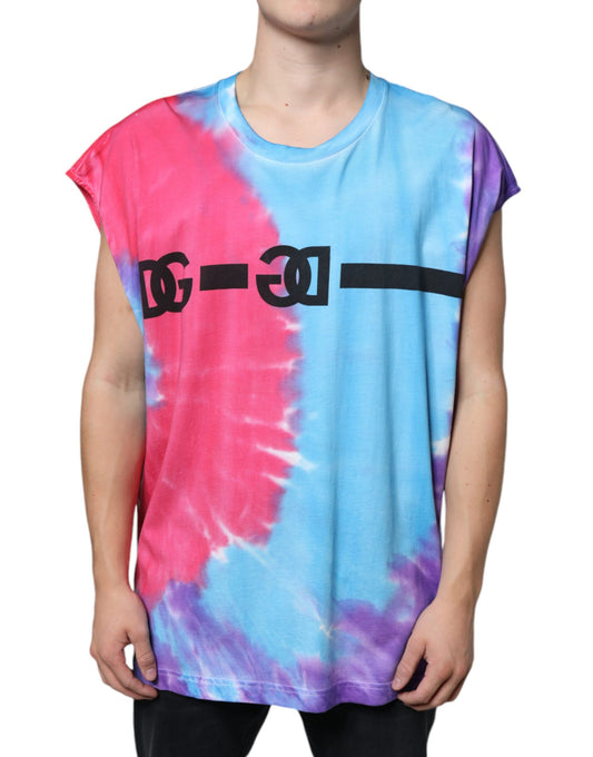 T-shirt sans manches en coton tie-dye multicolore