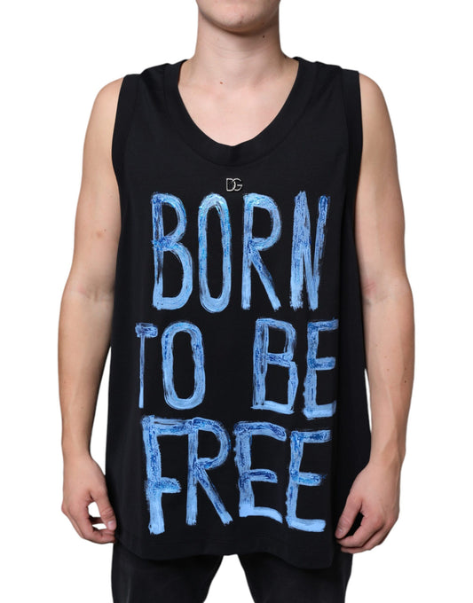 T-shirt sans manches en coton noir Born To Be Free