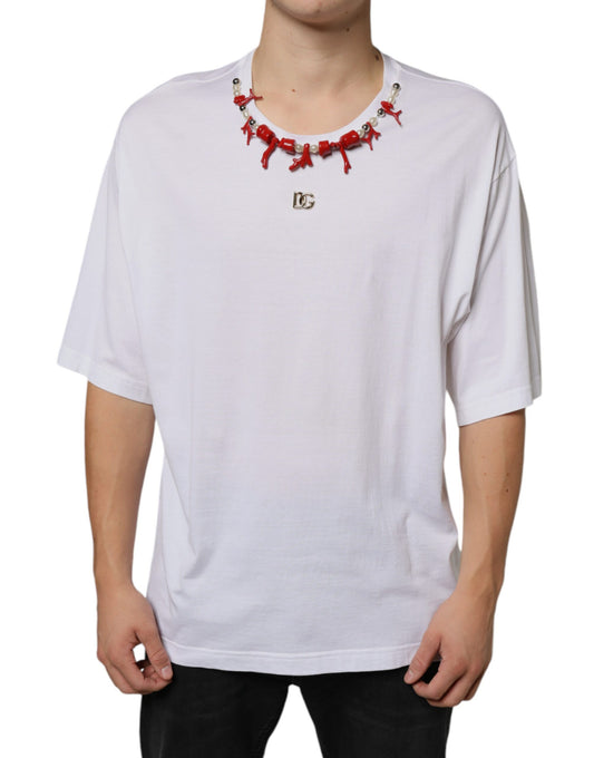 T-shirt en coton blanc orné d'un collier
