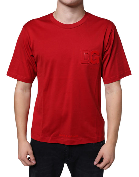 T-shirt col rond en coton rouge avec logo DG imprimé