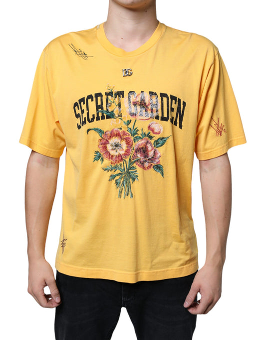 T-shirt ras du cou en coton à fleurs jaunes Secret Graden