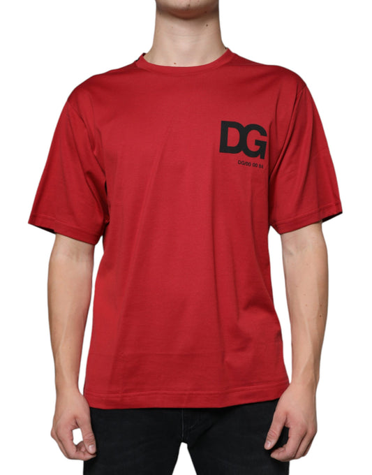 T-shirt col rond en coton rouge avec logo DG imprimé