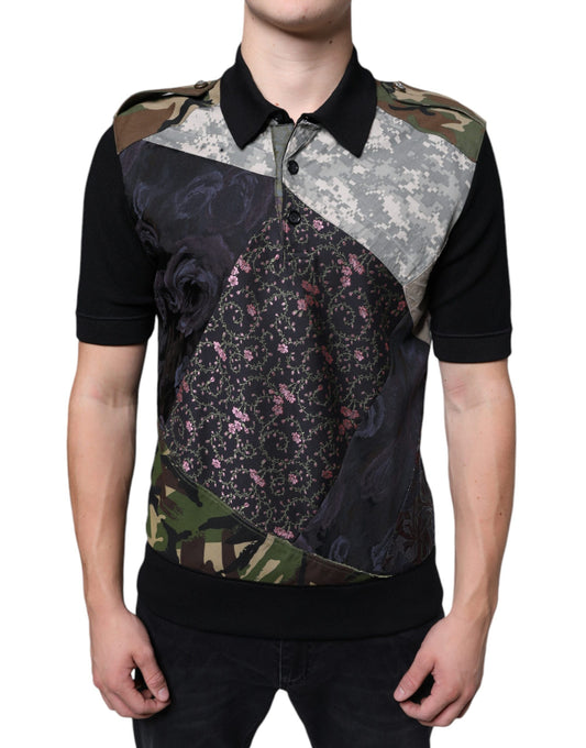 Polo en soie patchwork camouflage multicolore