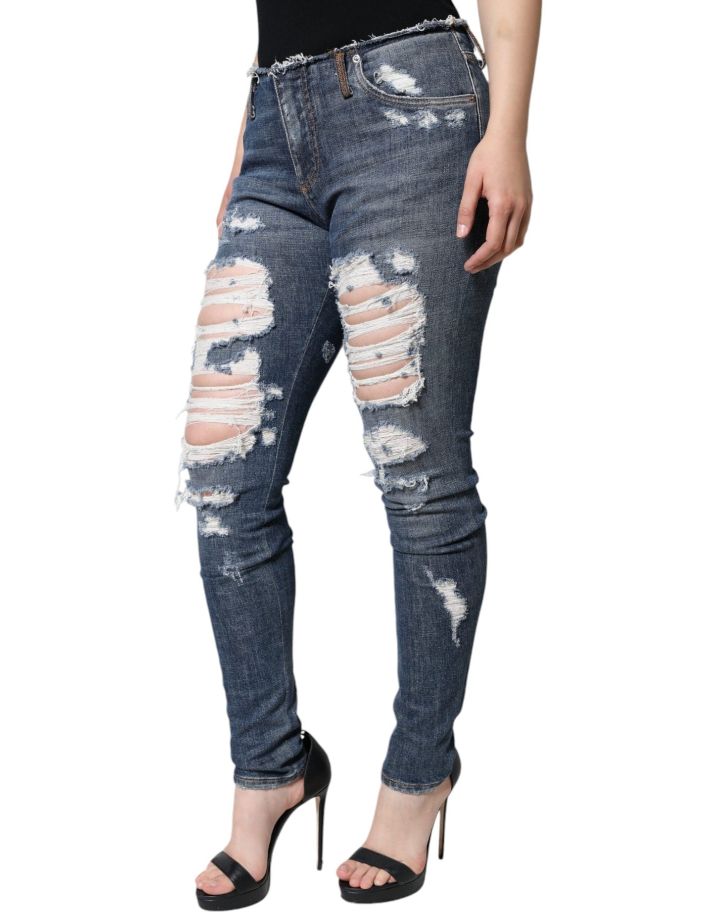 Jean skinny déchiré en coton stretch bleu