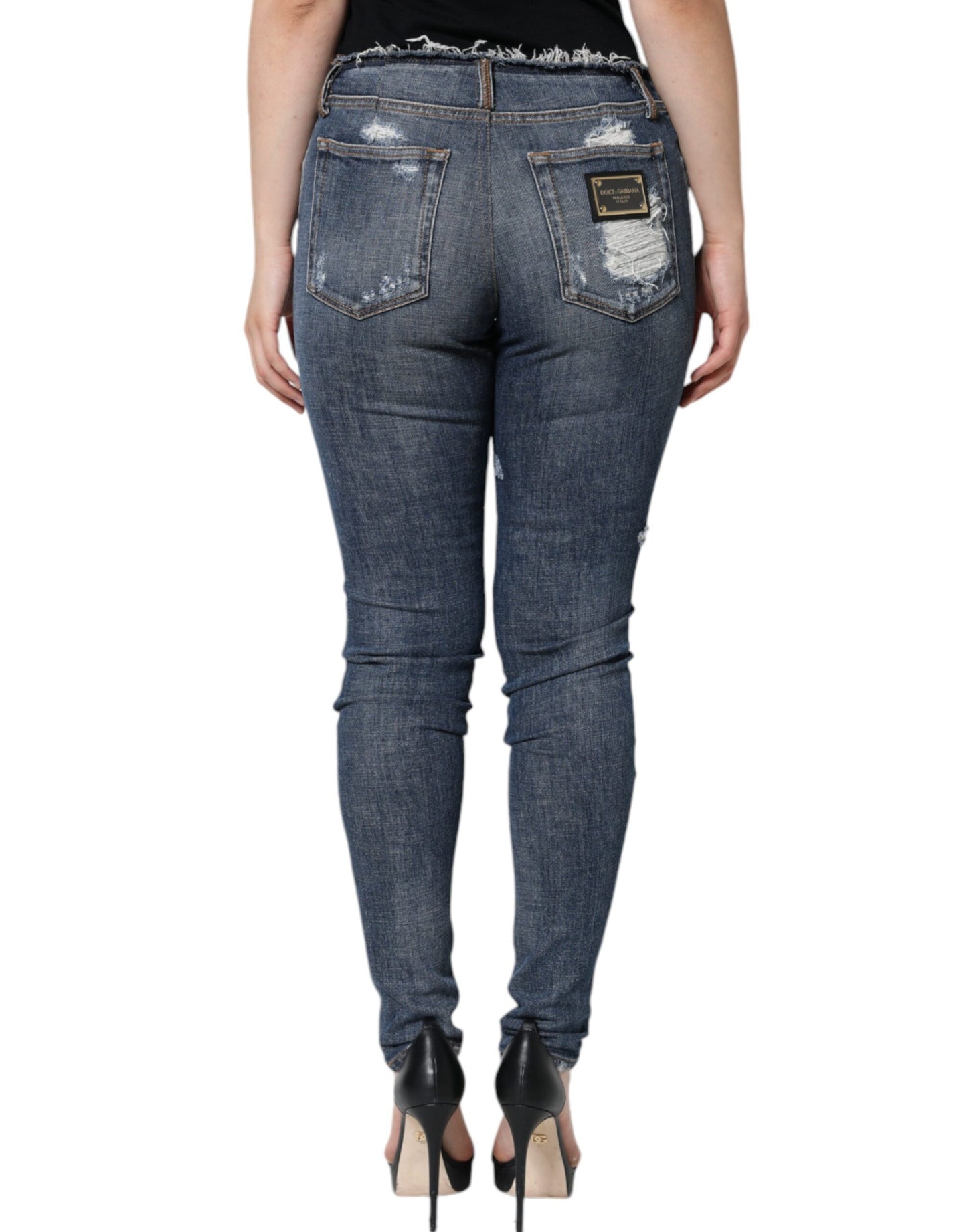 Jean skinny déchiré en coton stretch bleu