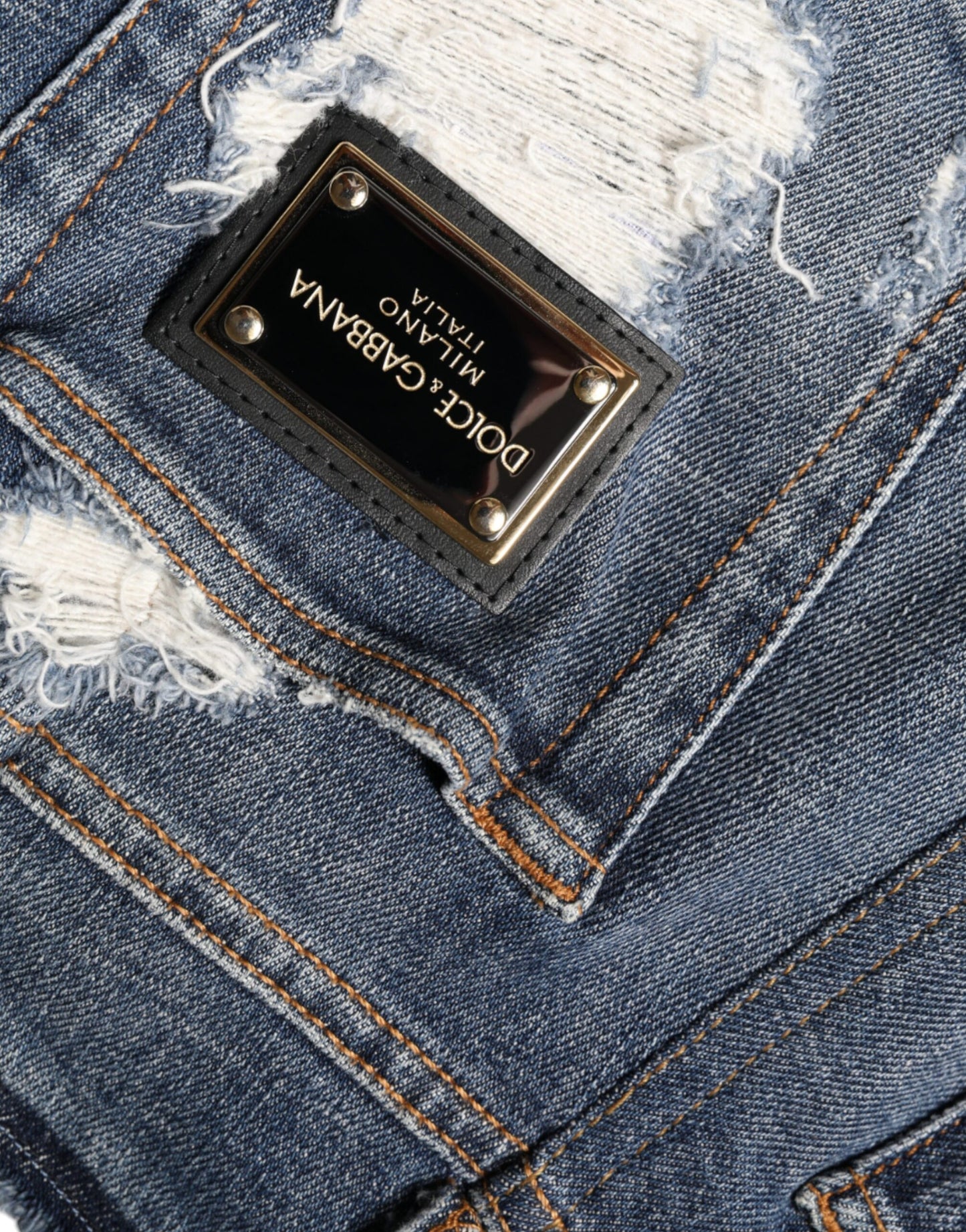 Jean skinny déchiré en coton stretch bleu