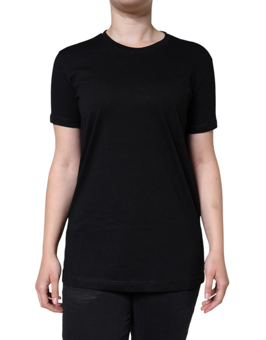 Camiseta negra de algodón con cuello redondo y manga corta